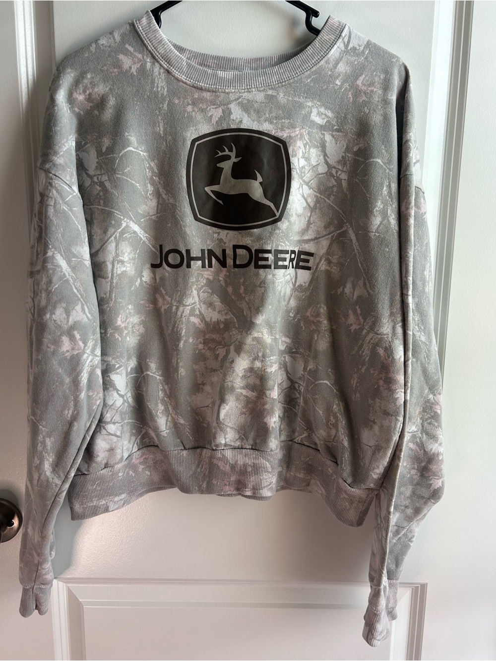 John Deere Light Gray Camo Logo Crewneck Sweatshirt